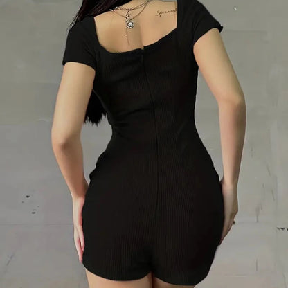 Women's Rompers Short Sleeve Solid Skinny Bodycon Jumpsuits Shorts Fashion Sports Fitness Casual Activity Streetwear Overalls