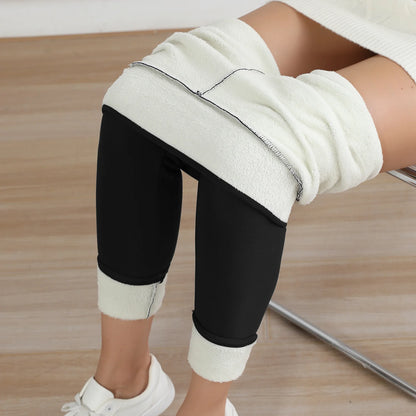 Autumn Winter Warm Fleece Women Leggings Velvet Thicken High Waist Tights Elastic Slim Solid Color Leggings Prevent Cold Tights Black