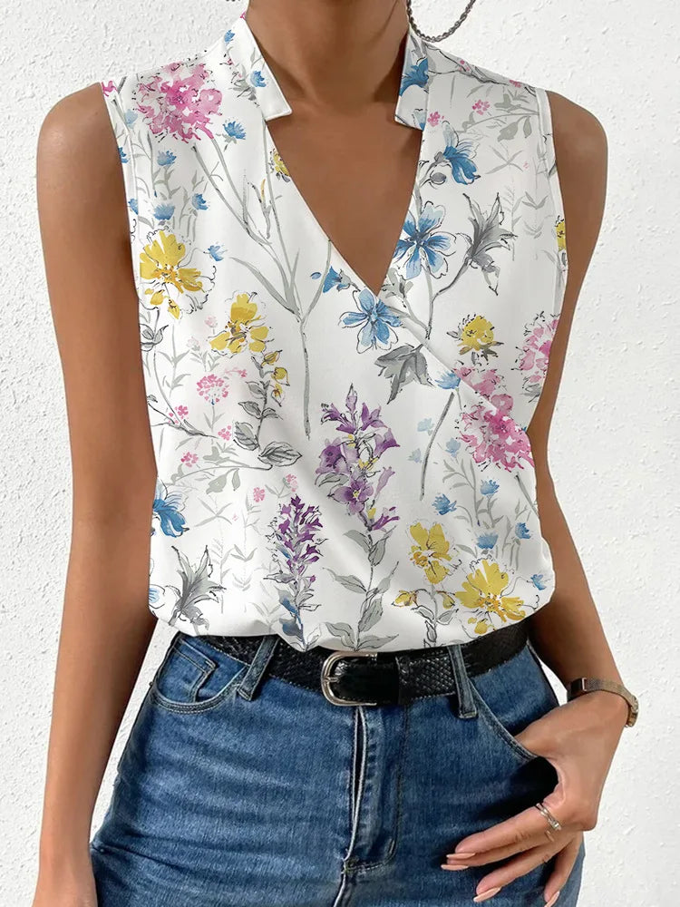 Fashion Stand Neck Sleeveless Women Tops And Blouses Floral Print Tank Top Femme 2023 Summer Casual Office Vintage Womens Blouse 16