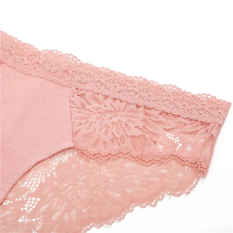 3PCS/Set Sexy Perspective Women Back Lace Panties Patchwork Cotton Underpants Hollow Out Lingerie Underwear Comfortable Briefs