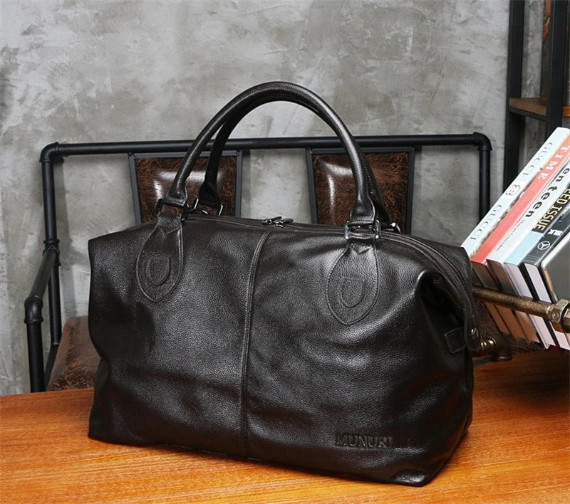 Fashion Genuine Leather Travel Bag Men's Luggage Bags Large Male Duffle Bag weekend Women Shoulder Bag Big Tote Handbag Black