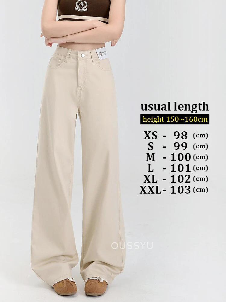 New Summer Soft Lyocell Jeans Women Blue Khaki White High Waist Straight Thin Wide Leg Denim Pants Y2k Loose Female Clothing 2XL Khaki-usual