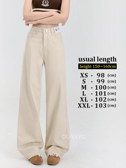 New Summer Soft Lyocell Jeans Women Blue Khaki White High Waist Straight Thin Wide Leg Denim Pants Y2k Loose Female Clothing 2XL Khaki-usual