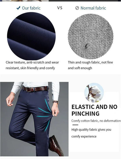 Men's ice silk suit pants Elastic mid-waist baggy trousers Straight business trousers