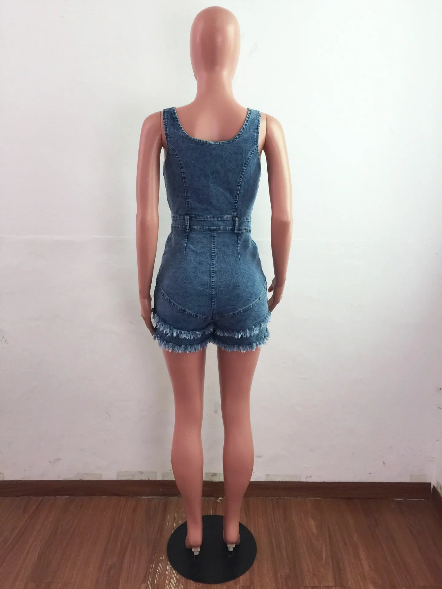 Women Denim Rompers Shorts Jeans Overalls High Waist Spliced Washed Jean Tassel Pockets One Piece Casual Skinny Solid 2025