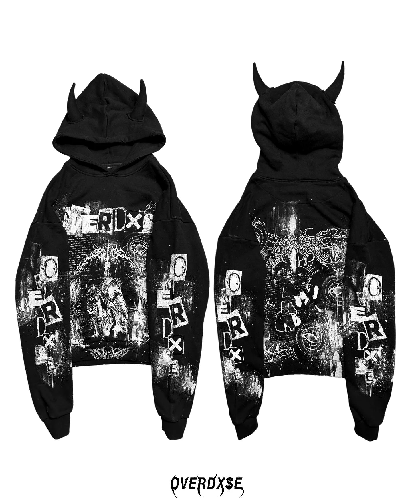 Overdxse Devil Horn Hoodie Gothic Street Clothing Oversized Pullover Unique Horn Design Avant-garde Fashion Limited Edition C001 1