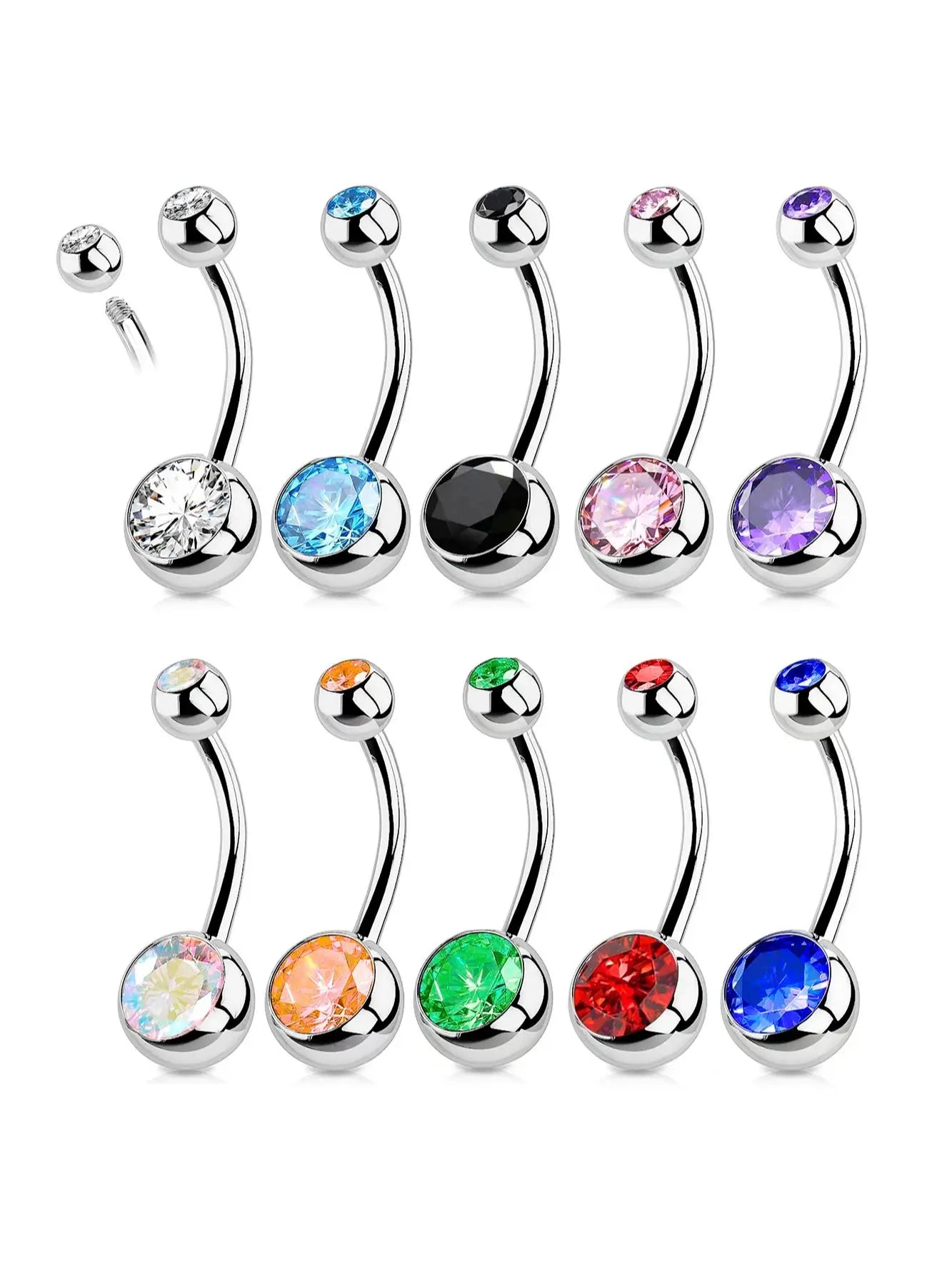 1PC G23 Titanium Crystal Gem Curved Barbell Rings Belly Button Navel Rings Piercings Nombril Ombligo Piercing Charming Jewelry Badiee Stylez