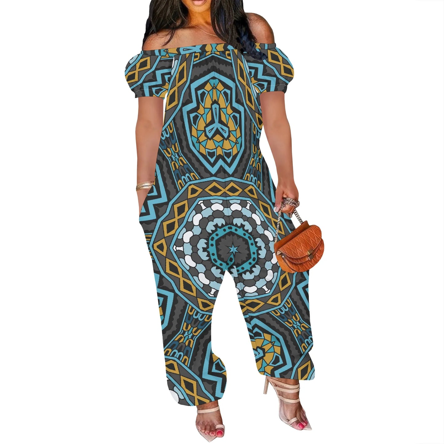 Women Plus Size One Piece Outfits Leopard Print Off Shoulder Short Sleeve Loose Long Pants Jumpsuits Badiee Stylez