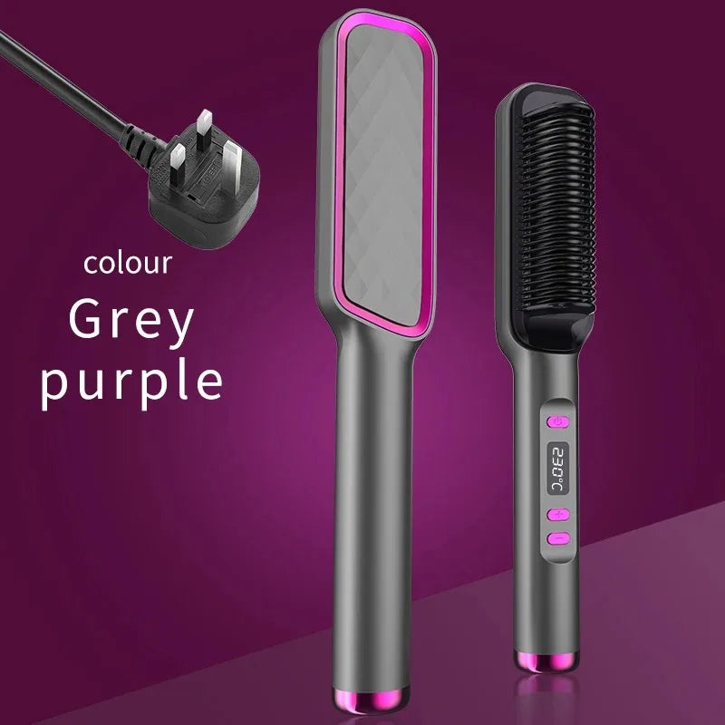 Electric Hot Comb Multifunctional Straight Hair Straightener Comb Negative Ion Anti-Scalding Styling Tool Straightening Brush Grey Purple UK