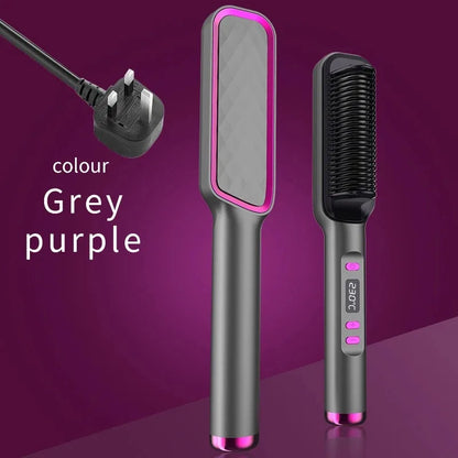 Electric Hot Comb Multifunctional Straight Hair Straightener Comb Negative Ion Anti-Scalding Styling Tool Straightening Brush Grey Purple UK