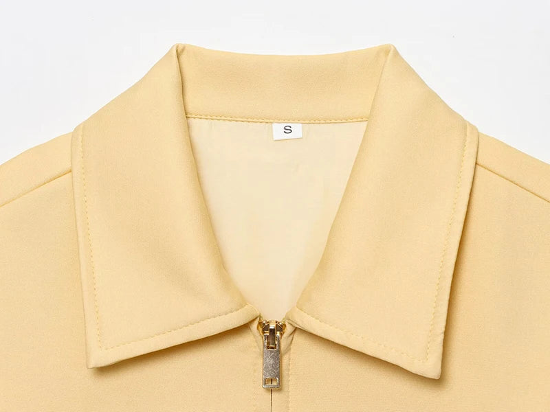 RAFZNB Women's Cropped Jackets Coats Fashion Turn-down Collar Short Sleeve Coats Casual Female Outerwear Chic Tops