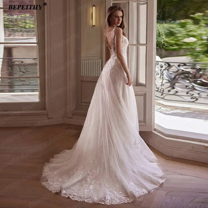 BEPEITHY Customized Strapless A Line Off Shoulder Long Sleeves Bride Ivory Wedding Dresses Glitter Court Train Bridal Gown 2025 Badiee Stylez
