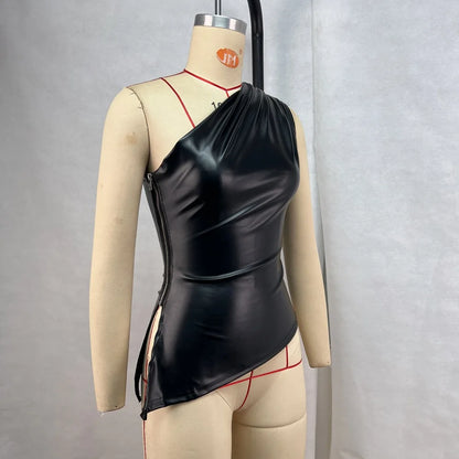 2025 Fall Snd Winter New Pure Color Slim Sleeveless One-Shoulder Slanting Collar Zipper Show Thin Jacket