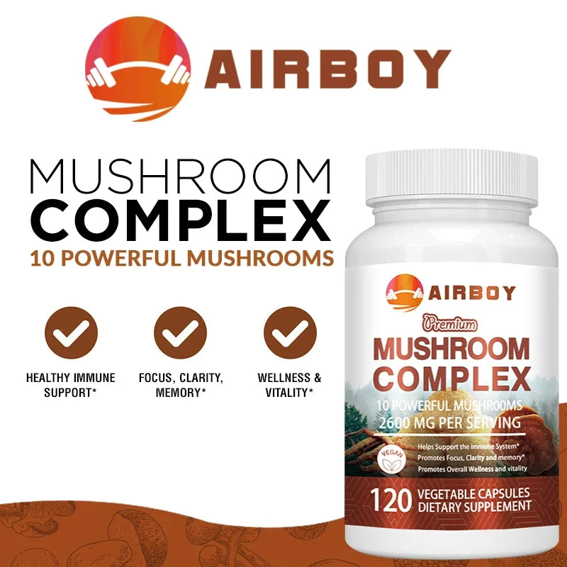 Mushroom Complex Capsules - with Lions Mane, Chaga, Reishi Nootropic Brain Supplement for Memory and Focus, Enhance Energy