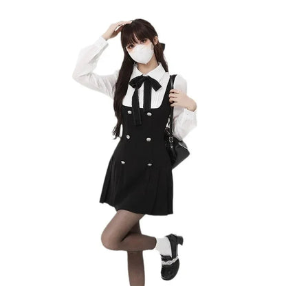 French Style Long Sleeve Mini Dress Women's Autumn Winter Slimming Design A- Line Skirt Polyester Fiber Polo Collar Empire Waist Badiee Stylez