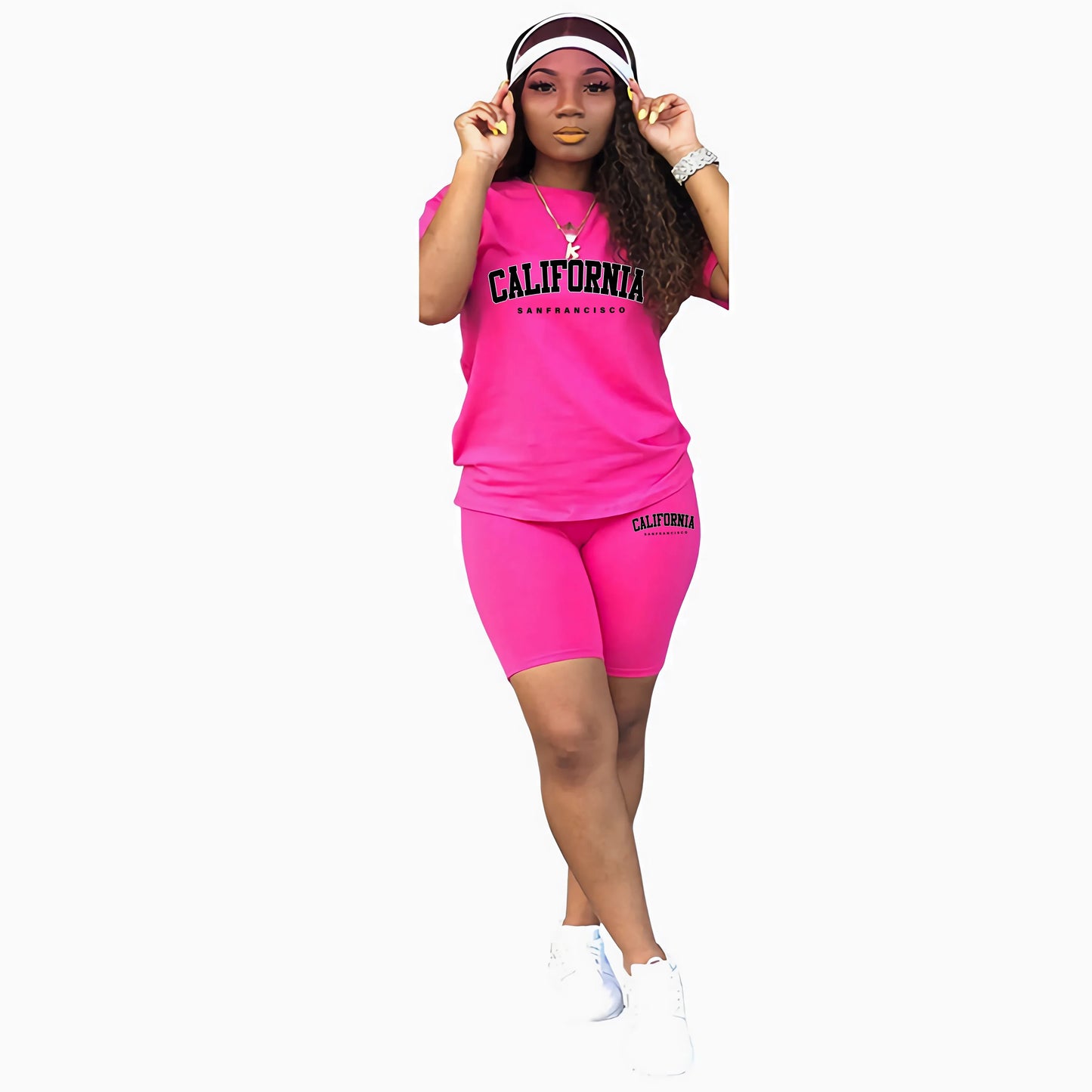 Womens Summer Tracksuit Print T-Shirt+Shorts 2 Piece Sets Fashion Sportswear Clothing Luxury Casual Jogging Short Sleeve Suit Rose