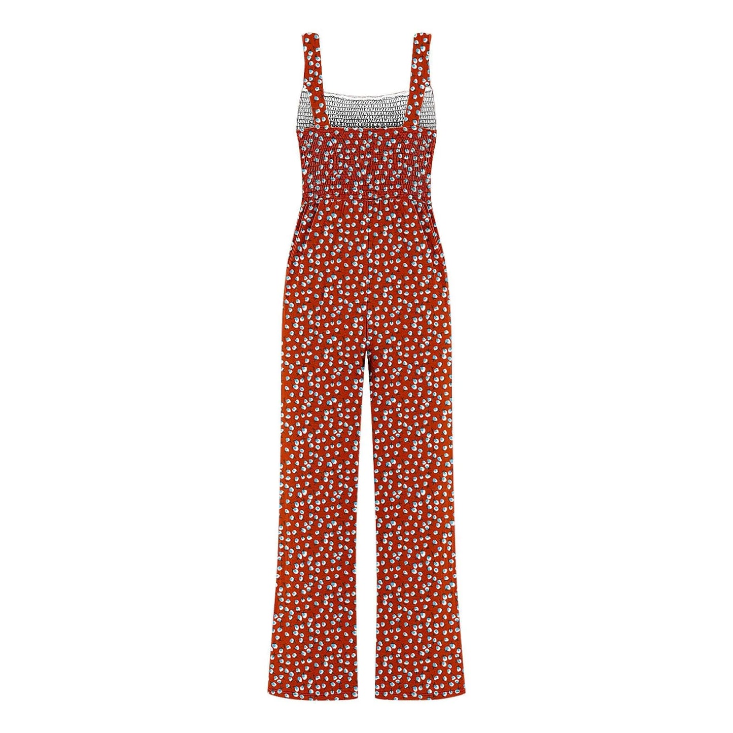 Women'S Suspender Jumpsuits Fashion Trend Pleated Shoulder Straps Printed Pocket Loose Wide Leg Jumpsuits Daily Casual All-Match