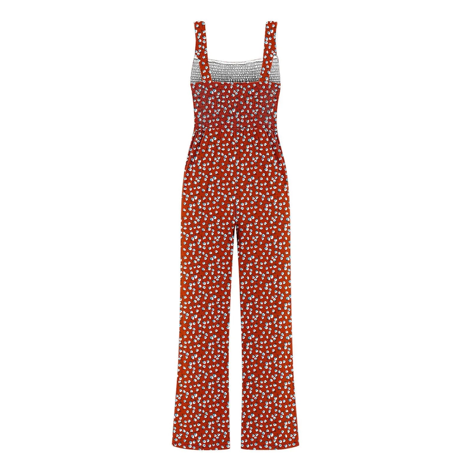 Women'S Suspender Jumpsuits Fashion Trend Pleated Shoulder Straps Printed Pocket Loose Wide Leg Jumpsuits Daily Casual All-Match