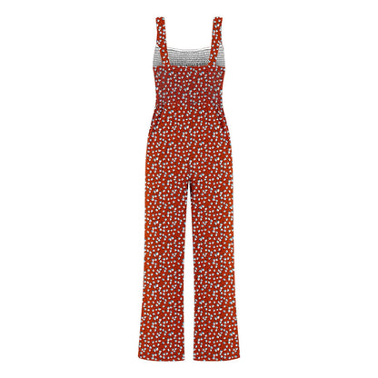 Women'S Suspender Jumpsuits Fashion Trend Pleated Shoulder Straps Printed Pocket Loose Wide Leg Jumpsuits Daily Casual All-Match