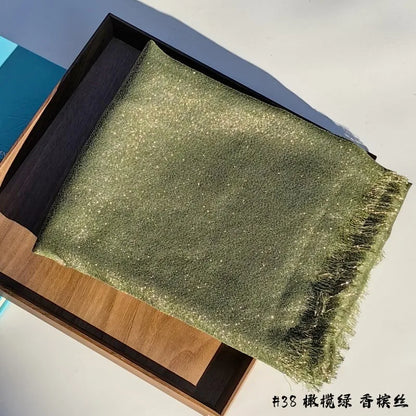 Lastest Brand Design Scarf Shiny Solid Color Shawls Rayon Fabric Gold Silk Silver Wire Head Shawl Fringe Hijab For Women 38