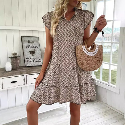 Casual Loose Printed Short Dresses For Women 2025 Fashion Summer Women's A-Line Mini Dress Elegant Vintage Female Dresses