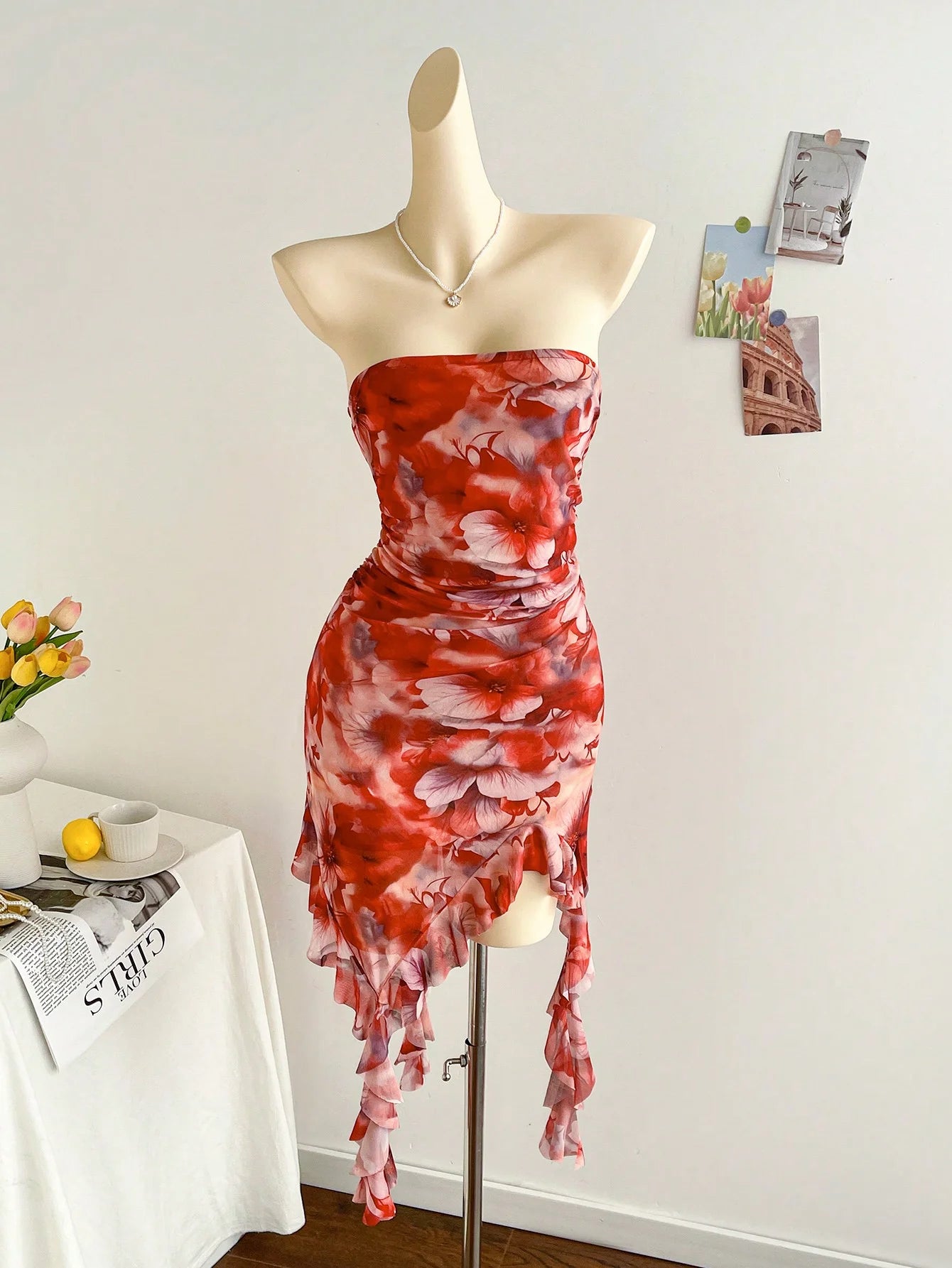 New spring/summer ladies sexy strapless, backless hemline irregular mini dress 02675