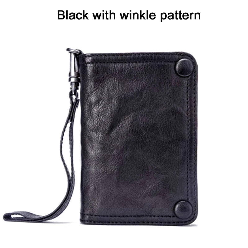 Vintage Genuine leather wallet Men leather long wallet men purse clutch bag male money clips zip around money bag card holder Style 2 Black Wrink