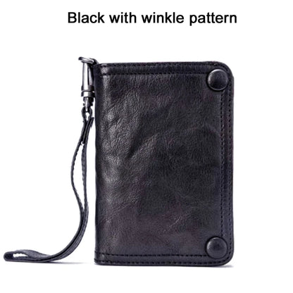Vintage Genuine leather wallet Men leather long wallet men purse clutch bag male money clips zip around money bag card holder Style 2 Black Wrink