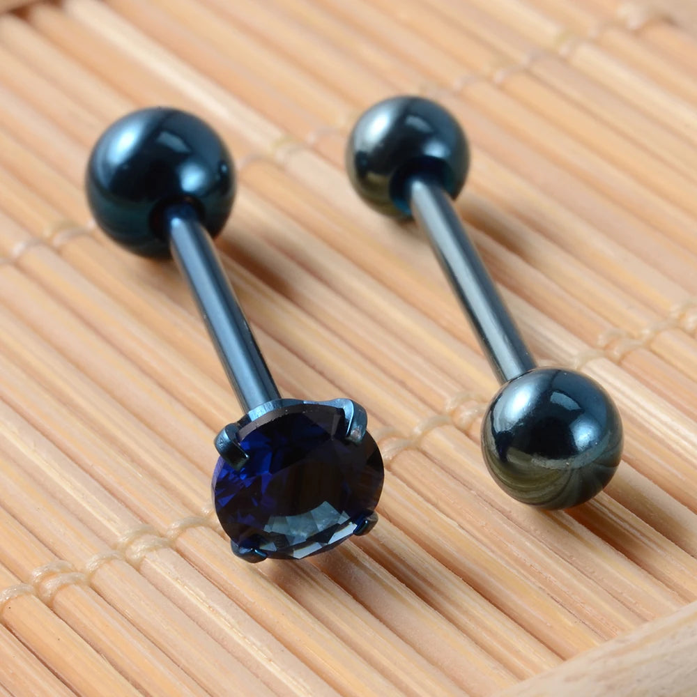 2PCS Anti-Allergy Surgical Steel Prong Zircon Tongue Barbell Piercings Ball Tongue Barbell Rings Fashion Piercing Jewelry