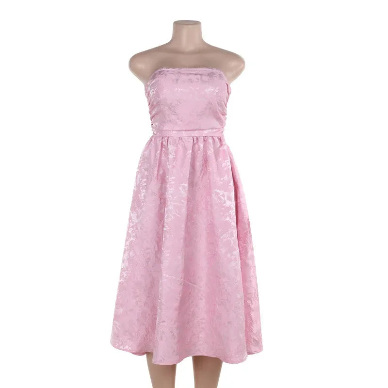 Strapless Backless Bodycon Sexy Dress Women  Elegant Evening Party Dress Jacquard Satin Long Summer Dress Vestidos Badiee Stylez