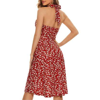 Ladies' Sexy Elegant Bohemian Floral Printed Summer Sleeveless Deep V-neck High Waist Beach Vacation A-line Daily Ruffle Dresses