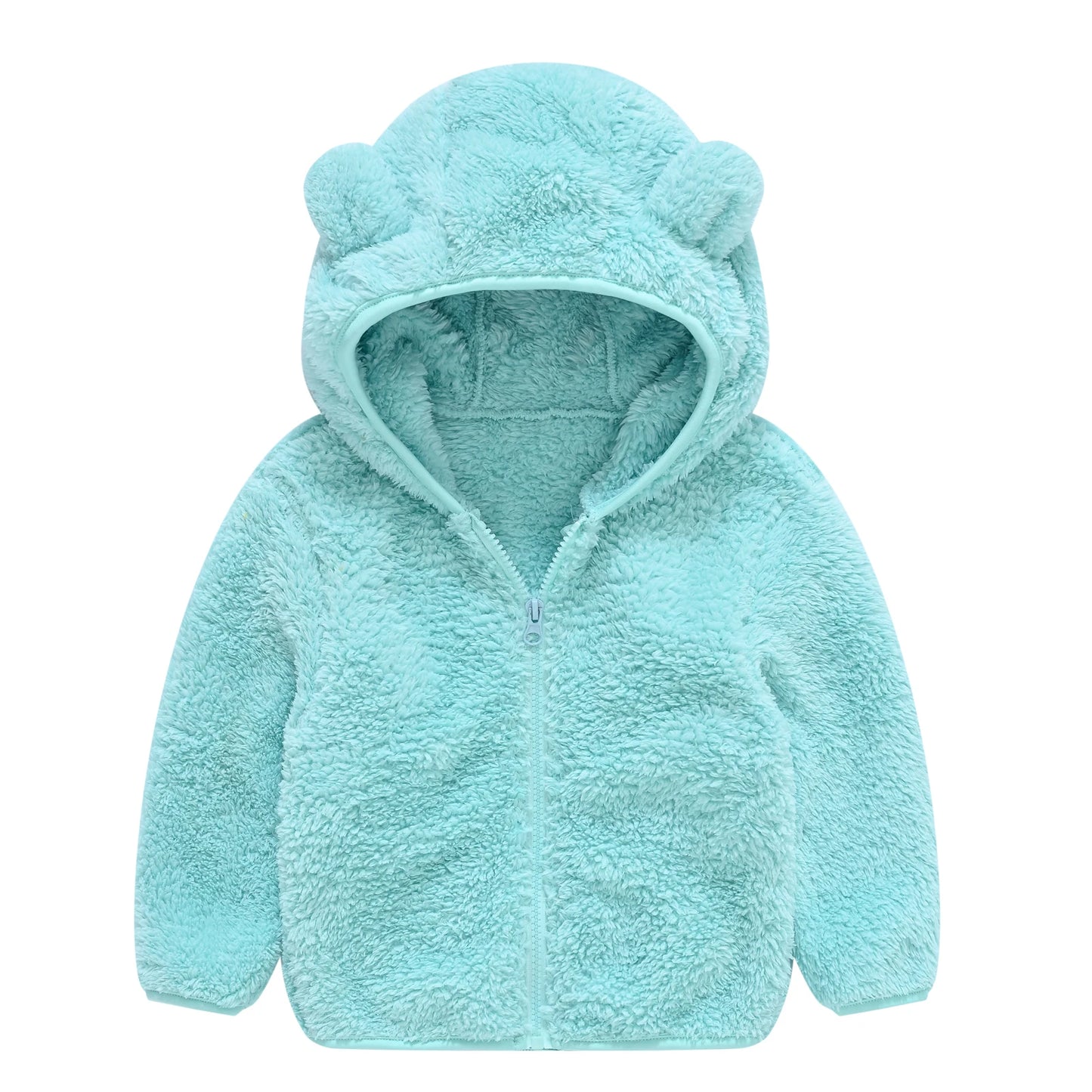Girls woolen hooded coat solid color zipper coat children's winter clothes