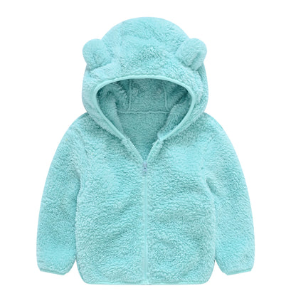 Girls woolen hooded coat solid color zipper coat children's winter clothes