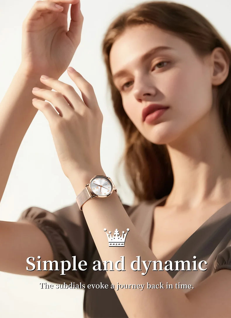 OLEVS New 5653 Woman Watch Elegant Rose Gold Mesh Steel Strap Ladies Watches Digital Dial Simple Fashion Quartz Watch for Women