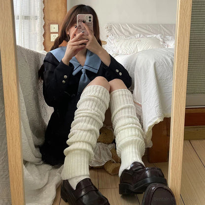 Over Knee Leg Warmer Lengthened 70cm JK Uniform Long Socks Lolita Knitted Boot Socks Pile Up Socks Foot Warming Cover Badiee Stylez