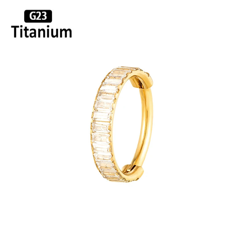New G23 Titanium Piercing High Quality CZ Nose Ring Earrings 8/10/12mm Body Jewelry 16G ASTM f136 Titanium Nose Septum Piercings Gold Rings 1