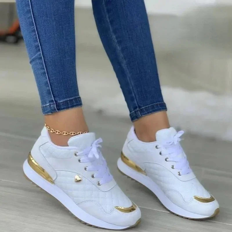 2023 Women Sneakers Mesh Patchwork Lace Up Ladies Flats Outdoor Running Walking Shoes Comfortable Breathable Female Footwear WHITE