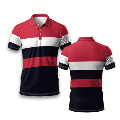 Men's Polo Shirt - Striped Summer Sportswear, Oversized Short Sleeve Tee for Golf and Casual Wear