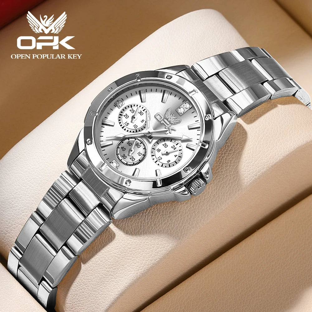 OPK 6001 Women's Watches Original Quartz Watch Waterproof Multifunctional Chronograph Ladies Watches Girls Gifts Reloj Mujer Silver White CHINA Yes