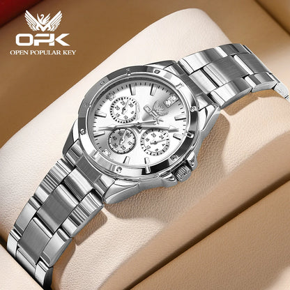 OPK 6001 Women's Watches Original Quartz Watch Waterproof Multifunctional Chronograph Ladies Watches Girls Gifts Reloj Mujer Silver White CHINA Yes
