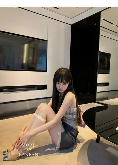 Sexy Camis Plaid Chic tube top Slim Korean Tanks Top Sleeveless Elegant Crop Top Summer Women Bustier