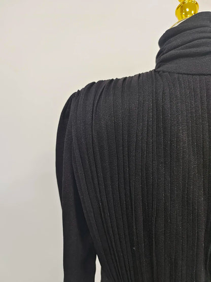 TWOTWINSTYLE Solid Spliced Belt Slimming Dresses For Women O Neck Long Sleeve High Waist Temperament Long Dress Female Clothes