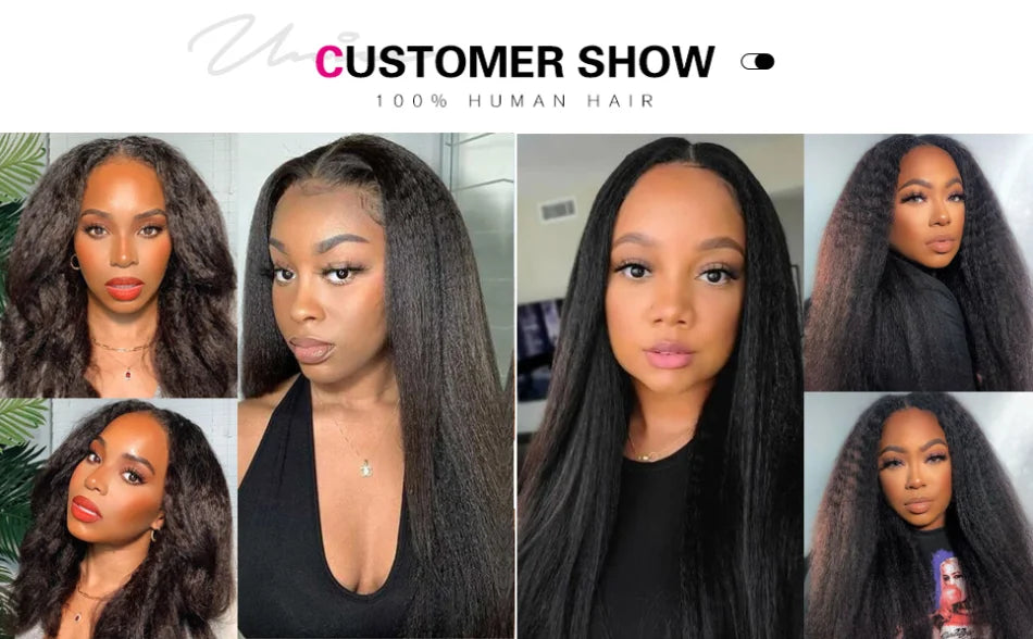 UNice Hair Drawstring Cap Kinky Straight V Part Wig & U Part Wig EasiContour 100% Human Hair Wigs No Glue Small Head Friendly