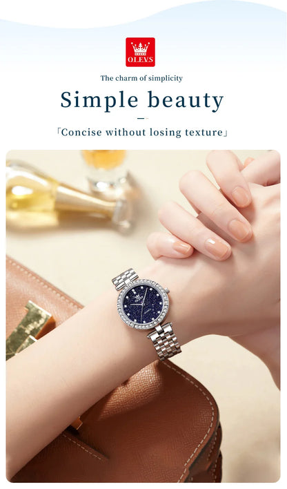 OLEVS 3641 Women Watch Elegant Quartz Watch Starry Dial Waterproof Luminous Diamond Bezel Ladies Watch Bracelet Set Ladies' Gift