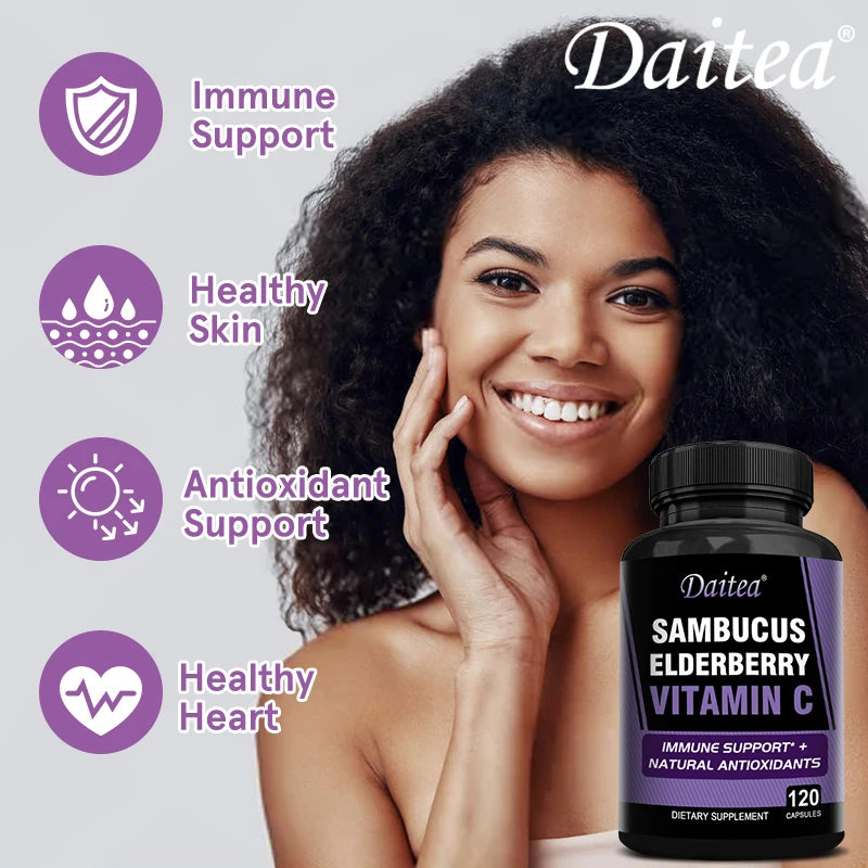 Elderberry - Supports Immune Health, Respiratory Health, Antioxidant, Rich in Vitamin C and Zinc - 120 Capsules