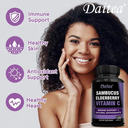 Elderberry - Supports Immune Health, Respiratory Health, Antioxidant, Rich in Vitamin C and Zinc - 120 Capsules