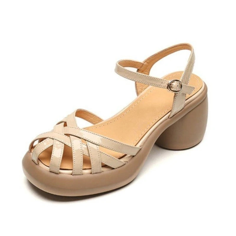 БосоножкиженскиеFashion Retro Women Shoes Summer New Round Heels Thick Soled Anti Slip Roman Sandals Simple Women Heels Sandals Badiee Stylez