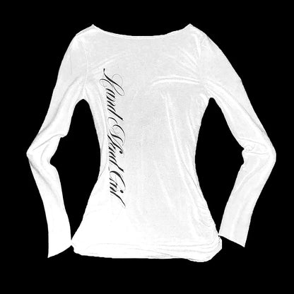 Gothic Harajuku Vintage Punk Emo Girls Long Sleeve Tee Sexy Slim Chic Printing Crop Tops Grunge Y2K Aesthetic Women's Streetwear WHITE