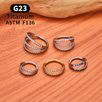 F136 G23 Titanium Nose Ring 16G Hinged Segment CZ Septum Clicke Daith Earrings Hoops Ear Cartilage Tragus Helix Piercing Jewelry