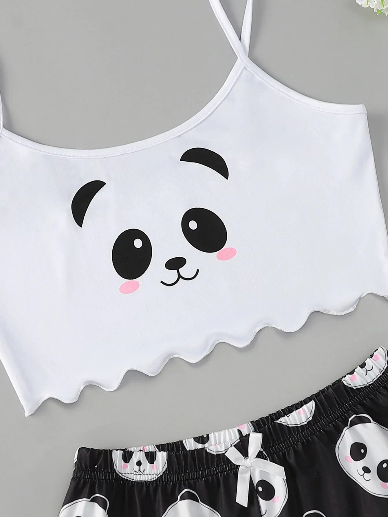 Women's 2pcs Cute Soft Comfy Cartoon Panda Print Sexy Sleepwear Sleeveless Shorts Homewear Pajama Set Loungewear